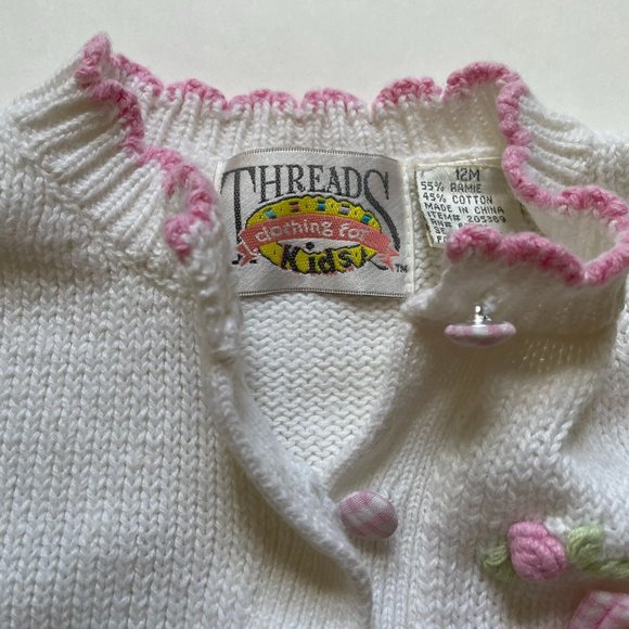 Girls Pink & White Button-Down Cardigan Sweater by Threads Clothing for Kids 12M - Picture 5 of 8